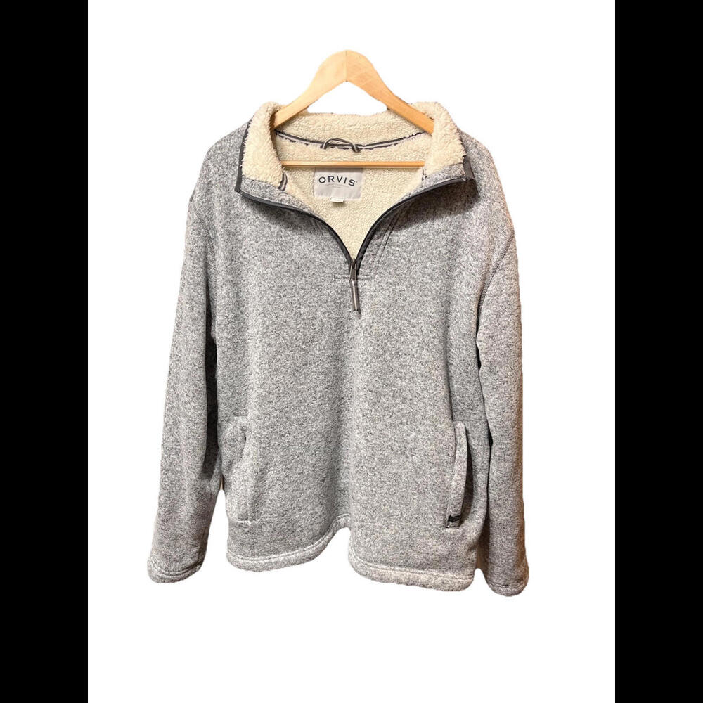 Mens Size XL Fleece Sherpa Lined   Orvis 1/4 Zip Pullover Gray Long Sleeve Warm